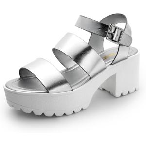DREAM PAIRS Platform Heels for Women Lightweight Chunky Open Toe Stylish Comfortable Fisherman Sandals with Adjustable Ankle Strap(Silver)