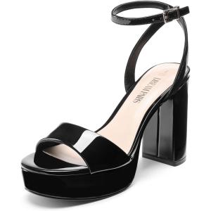 DREAM PAIRS Platform High Heels for Women Chunky Round Open Toe Ankle Strap Stylish Heeled Sandals for Party Prom Wedding(Black)