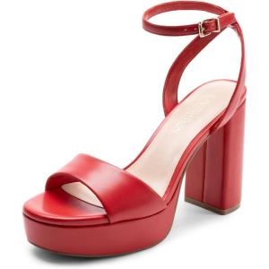 DREAM PAIRS Platform High Heels for Women Chunky Round Open Toe Ankle Strap Stylish Heeled Sandals for Party Prom Wedding(Red-pu)