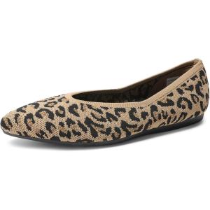 DREAM PAIRS Pointed Toe Flats for Women, Comfortable Dressy Knit Ballet Flats with Arch Support, Women’s Dress Shoes for Work Office Business Casual Travel(Leopard)