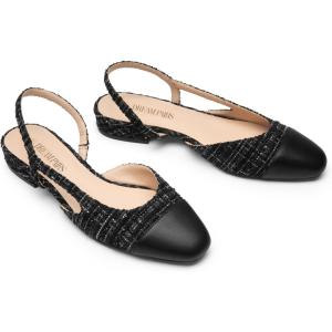DREAM PAIRS Slingback Ballet Flats for Women Square Cap Toe Low Heel Dress Shoes Comfortable Work Flats for Office Party Wedding Business Casual(Black-fabric)