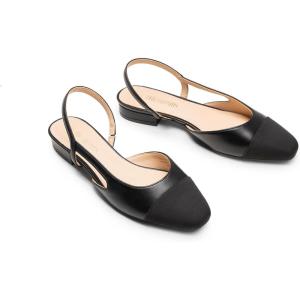 DREAM PAIRS Slingback Ballet Flats for Women Square Cap Toe Low Heel Dress Shoes Comfortable Work Flats for Office Party Wedding Business Casual(Black-pu)