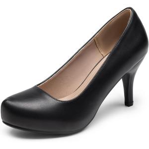 DREAM PAIRS Tiffany Women’s Classic Elegant Versatile Low Stiletto Heel Dress Platform Pumps Shoes(Black-pu)