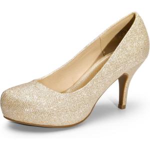 DREAM PAIRS Tiffany Women’s Classic Elegant Versatile Low Stiletto Heel Dress Platform Pumps Shoes(Gold)