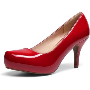 DREAM PAIRS Tiffany Women’s Classic Elegant Versatile Low Stiletto Heel Dress Platform Pumps Shoes(Red/Pat)