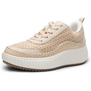 DREAM PAIRS Women Chunky City Tweed Comfortable Casual Platform Fashion Sneaker(Apricot-knit)