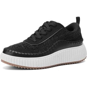 DREAM PAIRS Women Chunky City Tweed Comfortable Casual Platform Fashion Sneaker(Black-arch)