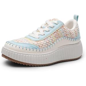 DREAM PAIRS Women Chunky City Tweed Comfortable Casual Platform Fashion Sneaker(Blue/Rainbow-knit)