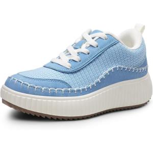 DREAM PAIRS Women Chunky City Tweed Comfortable Casual Platform Fashion Sneaker(Blue-knit)
