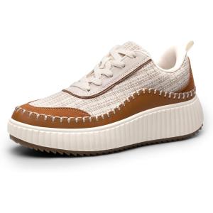 DREAM PAIRS Women Chunky City Tweed Comfortable Casual Platform Fashion Sneaker(Brown Beige)