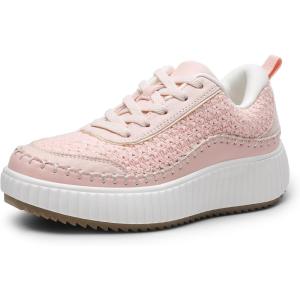 DREAM PAIRS Women Chunky City Tweed Comfortable Casual Platform Fashion Sneaker(Pink-knit)