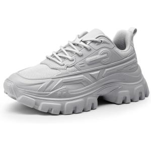 DREAM PAIRS Women Chunky Fashion Sneakers Platform Bold Lace-Up Comfortable Sneakers.(Grey-bold)