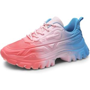 DREAM PAIRS Women Chunky Fashion Sneakers Platform Bold Lace-Up Comfortable Sneakers.(Rainbow-bold)