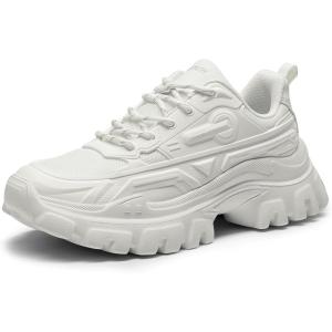 DREAM PAIRS Women Chunky Fashion Sneakers Platform Bold Lace-Up Comfortable Sneakers.(White-bold)