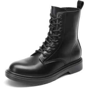 DREAM PAIRS Women Combat Boots Lace-up Low Heel Ankle Booties(Black-pu)
