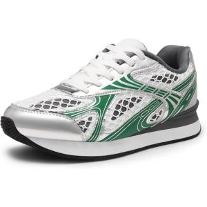 DREAM PAIRS Women Fashion Sneakers Walking Comfortable Breathable Stylish Lightweight Retro Classisc Casual Lace Up Sportstyle Sneaker(Silver/Green)