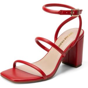 DREAM PAIRS Women Heels Chunky Square Open Toe Strappy Ankle Strap Block High Heeled Sandals for Dressy Wedding Comfortable Shoes(Red)
