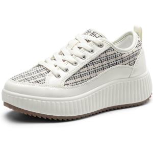 DREAM PAIRS Women Platform Chunky Lightweight Comfortable Casual Lace-Up Sky Walking Fashion Sneakers(Blue Stripe/White)