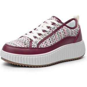 DREAM PAIRS Women Platform Chunky Lightweight Comfortable Casual Lace-Up Sky Walking Fashion Sneakers(Burgundy)