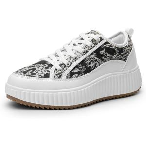 DREAM PAIRS Women Platform Chunky Lightweight Comfortable Casual Lace-Up Sky Walking Fashion Sneakers(White/Black)