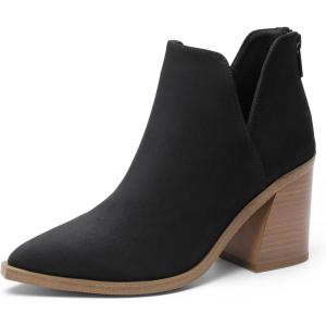 DREAM PAIRS Women’s Ankle Boots Chunky Heel Pointed Toe Short Booties Shoes(Black-nubuck)