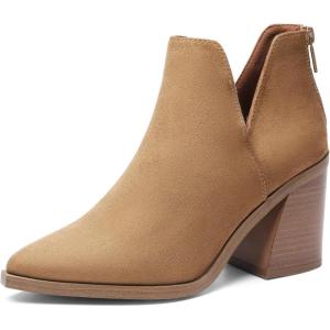DREAM PAIRS Women’s Ankle Boots Chunky Heel Pointed Toe Short Booties Shoes(Light Brown-suede)