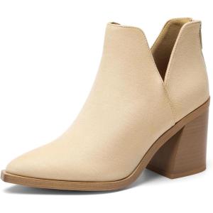 DREAM PAIRS Women’s Ankle Boots Chunky Heel Pointed Toe Short Booties Shoes(Nude-suede)