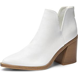 DREAM PAIRS Women’s Ankle Boots Chunky Heel Pointed Toe Short Booties Shoes(White-pu)