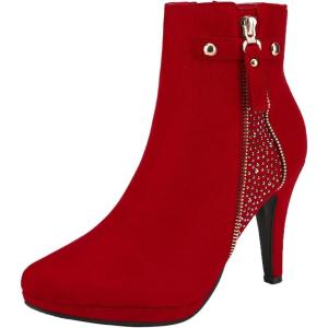 DREAM PAIRS Women’s Ankle Boots High Stiletto Heel Booties Fashion Zipper Short Boots(Classic Red)