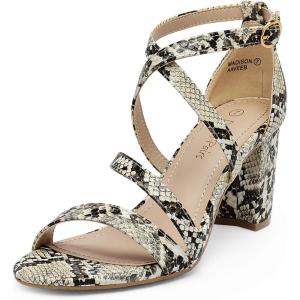 DREAM PAIRS Women’s Ankle Strap Dress Pump Low Chunky Heel Sandals(Beige/Snake/Pu)