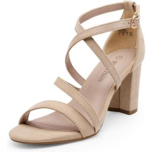DREAM PAIRS Women’s Ankle Strap Dress Pump Low Chunky Heel Sandals(Nude/Suede)