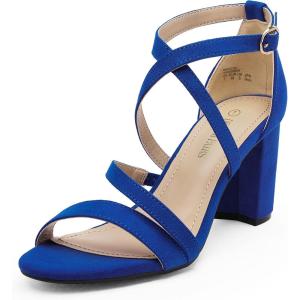 DREAM PAIRS Women’s Ankle Strap Dress Pump Low Chunky Heel Sandals(Royal/Blue/Suede)