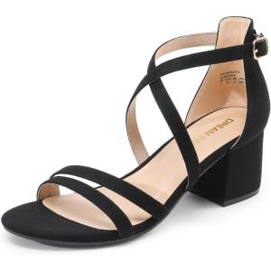 DREAM PAIRS Women’s Ankle Strap Low Chunky Heels Open Toe Blocked Strappy Sandals Dress Shoes for Wedding Bridal Party(Black)