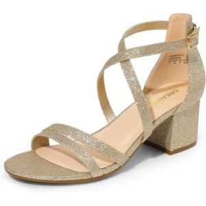 DREAM PAIRS Women’s Ankle Strap Low Chunky Heels Open Toe Blocked Strappy Sandals Dress Shoes for Wedding Bridal Party(Gold)