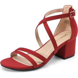 DREAM PAIRS Women’s Ankle Strap Low Chunky Heels Open Toe Blocked Strappy Sandals Dress Shoes for Wedding Bridal Party(Red)