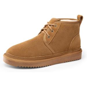 DREAM PAIRS Women’s Ankle Winter Boots Genuine Suede Leather Faux Fur Lace Up Snow Warm Comfort Cozy Short Booties FuzzyGo Women’s Cozy(Chestnut)