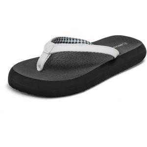 DREAM PAIRS Women’s Arch Support Flip Flops, Comfortable Soft Cushion Thong Sandals for Summer Beach Daily Casual Wear(White/Black)