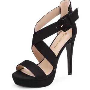 DREAM PAIRS Womens Baby Blue Suede Cross Strap Open Toe High Stilettos Party Pump Platform Heel Sandal, C-Black/Suede – 8 (Charlotte)