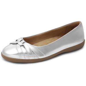 DREAM PAIRS Women’s Ballet Flats, Comfortable Round Toe Slip on Dressy Work Office Shoes with Arch Support(Silver)