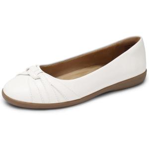 DREAM PAIRS Women’s Ballet Flats, Comfortable Round Toe Slip on Dressy Work Office Shoes with Arch Support(White)