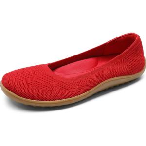DREAM PAIRS Women’s Ballet Flats, Wide Toe Box Knit Flats for Women with Arch Support, Comfortable Slip On Dressy Travel Work Business Office Shoes for Women(Red)