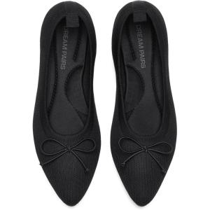 DREAM PAIRS Women’s Ballet Knit Flats Foldable Pointed Toe Comfortable Dressy Flat Shoes with Bow-Knot Casual Business Work Office(Black)