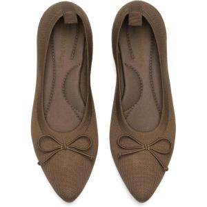 DREAM PAIRS Women’s Ballet Knit Flats Foldable Pointed Toe Comfortable Dressy Flat Shoes with Bow-Knot Casual Business Work Office(Brown)