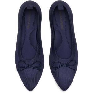 DREAM PAIRS Women’s Ballet Knit Flats Foldable Pointed Toe Comfortable Dressy Flat Shoes with Bow-Knot Casual Business Work Office(Navy)