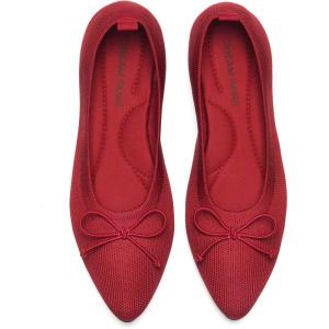 DREAM PAIRS Women’s Ballet Knit Flats Foldable Pointed Toe Comfortable Dressy Flat Shoes with Bow-Knot Casual Business Work Office(Red)