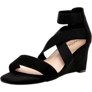 DREAM PAIRS Women’s Black Open Toe Strappy Dress Wedge Sandals Size 9.5 B(M) US Innis-2(Black)