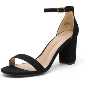 DREAM PAIRS Women’s Chunk Low Heel Pump Sandals(Black/Suede)