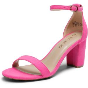 DREAM PAIRS Women’s Chunk Low Heel Pump Sandals(Fuchsia-suede)