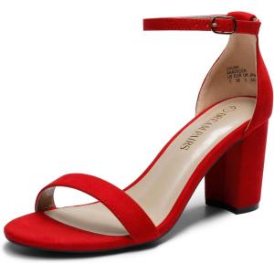 DREAM PAIRS Women’s Chunk Low Heel Pump Sandals(Red-1)