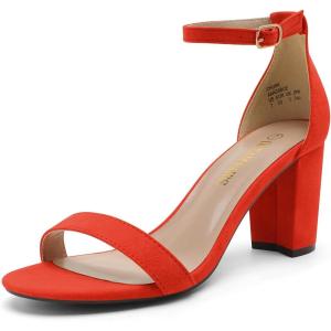 DREAM PAIRS Women’s Chunk Low Heel Pump Sandals(Red/Suede)